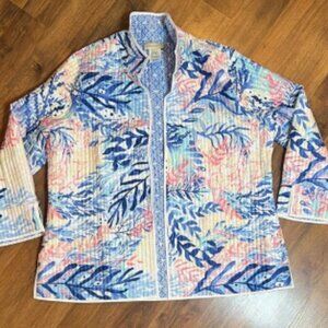 Appleseed's Blue and Pink Floral Reversible Quilted Jacket
